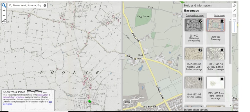 Know Your Place-a resource review_Shersca Genealogy_Map view of Thorne, Yeovil, Somerset_basic view